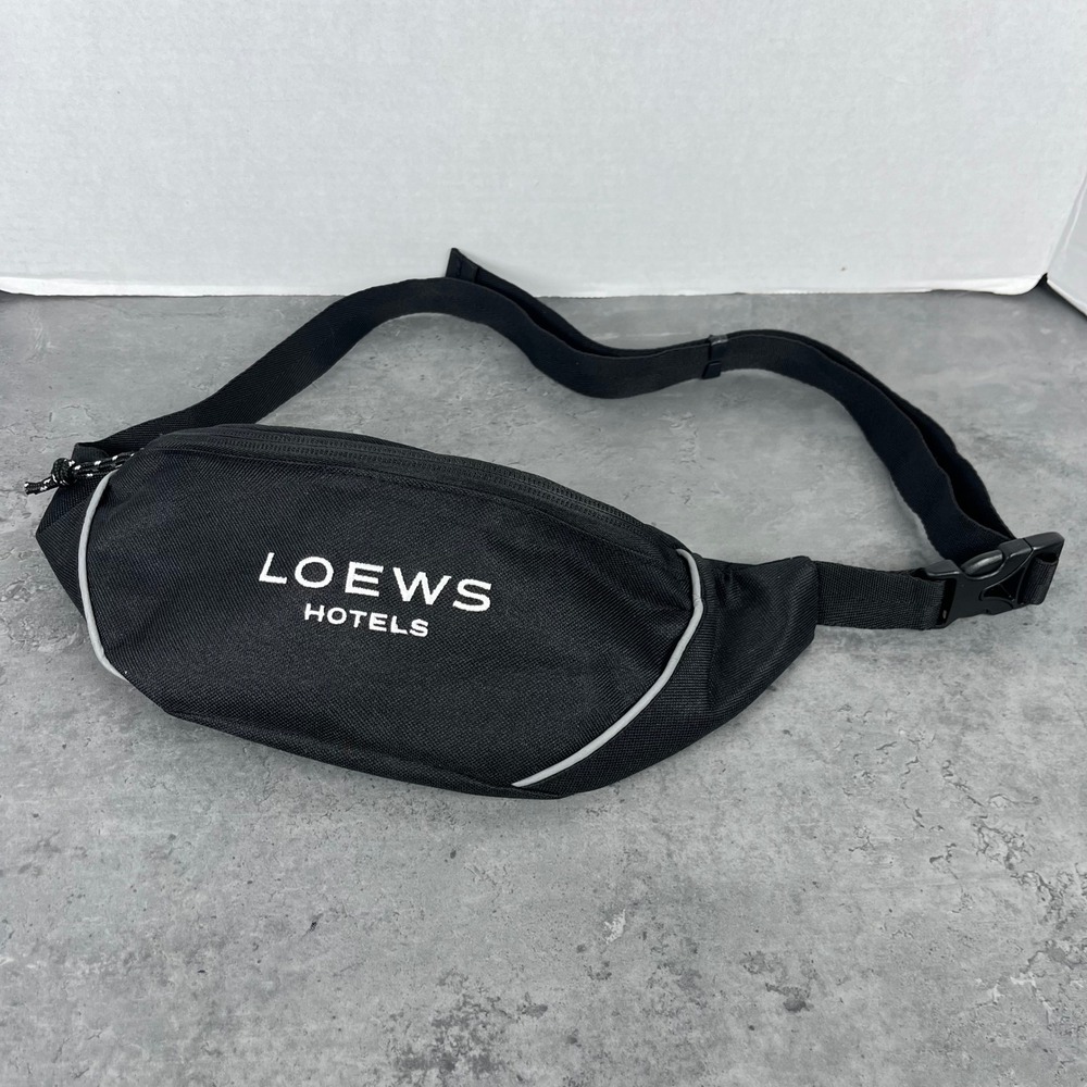 Loews Hotels Fanny Pack Black Waist Bag Adjustable Strap Reflective Trim Travel